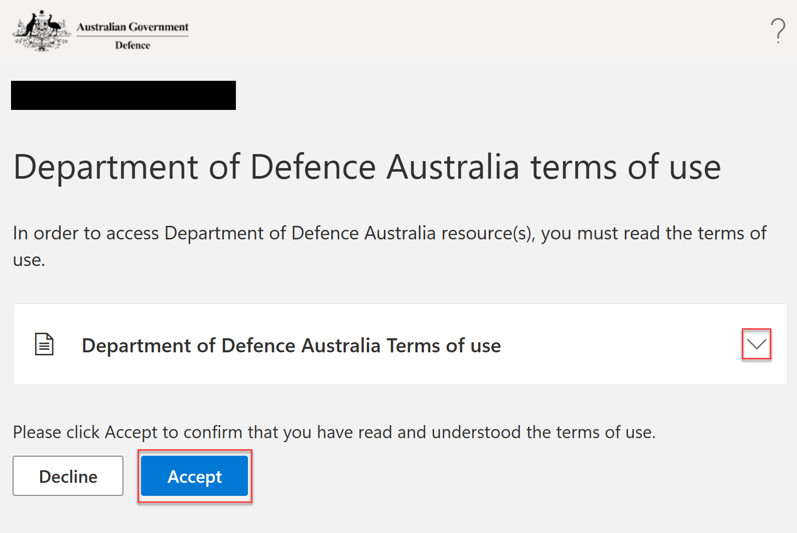 Image showing the user policy acceptance page for VERA.